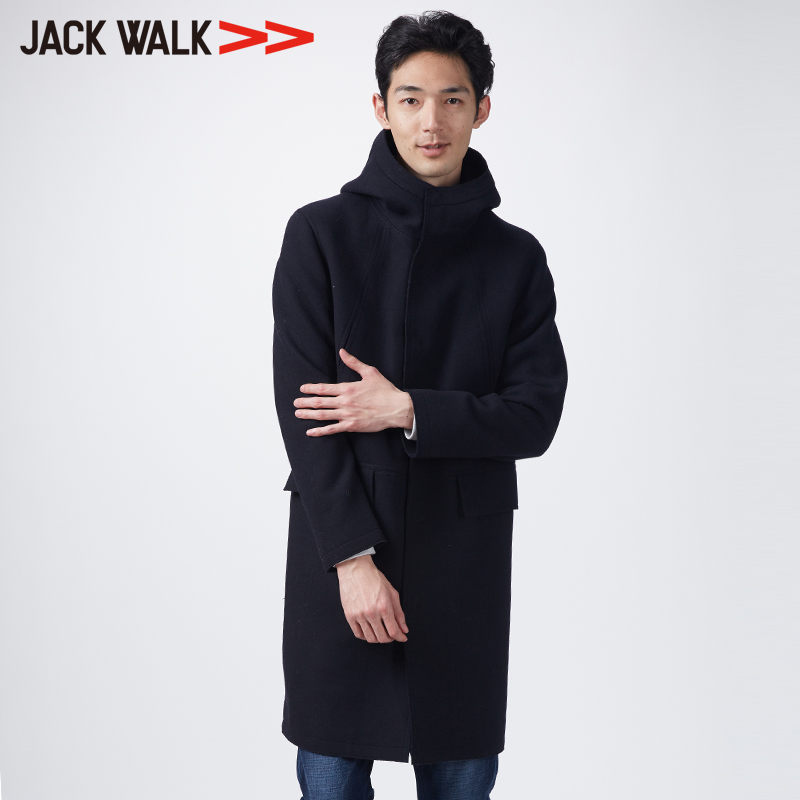 JACKWALK2017冬季新品中长梭织大衣梭织毛呢连帽款拉夏贝尔男装