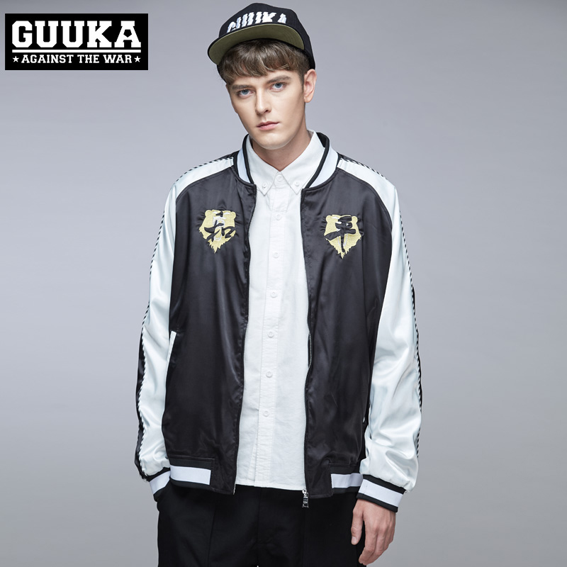 Guuka2017秋季新款中国风青少年夹克男士外套嘻哈棒球服上衣服潮