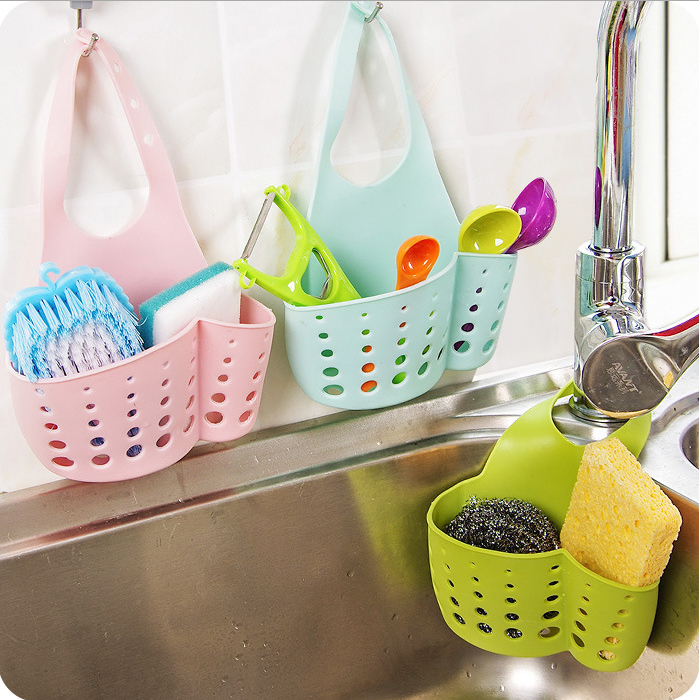 厨房水槽挂袋置物架可调节按扣式水龙头浴室香皂洗脸棉收纳挂篮