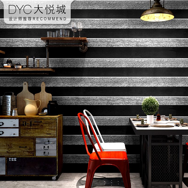 复古怀旧黑白3D立体横条纹壁纸壁纸咖啡厅loft工业风格墙纸背景墙
