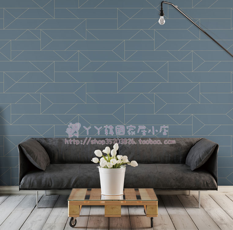 韩国壁纸环保纯纸材质.简约现代风格抽象几何线条深蓝色背景墙纸