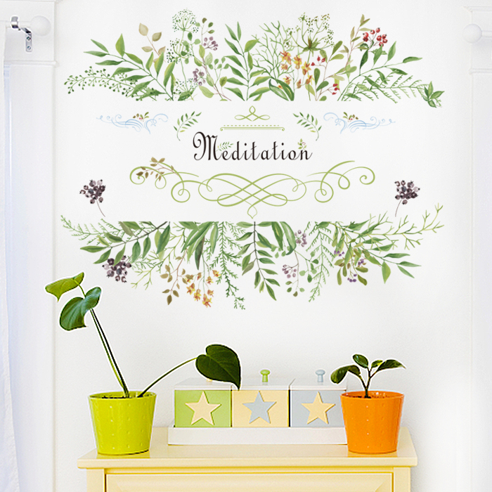 墙贴绿色叶子文艺客厅卧室宿舍自粘贴纸房门植物花卉墙壁装饰贴画