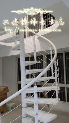 楼梯厂家免费设计全白家用整体钢木楼梯 整梯小楼梯旋转楼梯 护栏