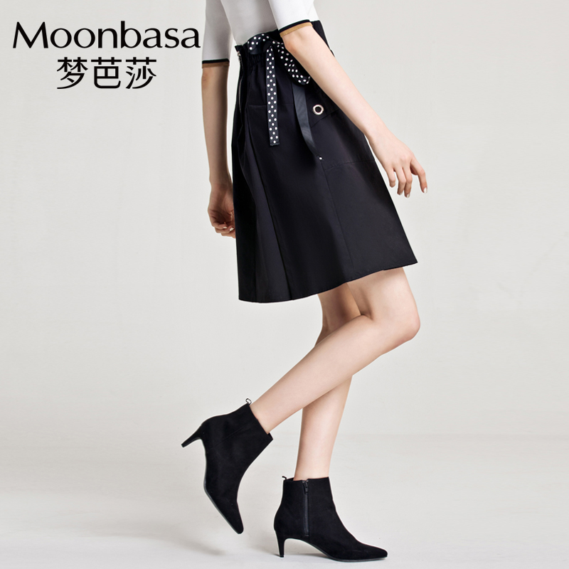 Moonbasa/梦芭莎2018春季新品 织带抽绳大口袋荷叶边半身裙
