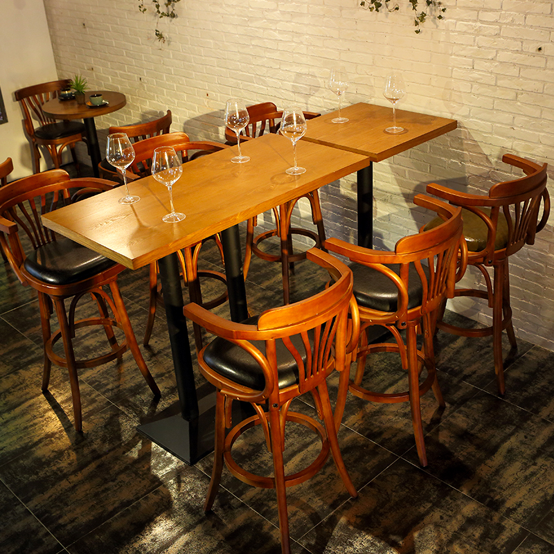 实木酒吧椅高脚桌椅组合 KTV奶茶店甜品店吧椅 定制酒吧餐桌椅子