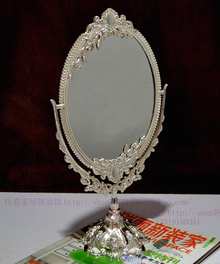 欧式双面镜银色梳妆镜子西洋镜高档化妆镜椭圆镜面台镜情人节礼物
