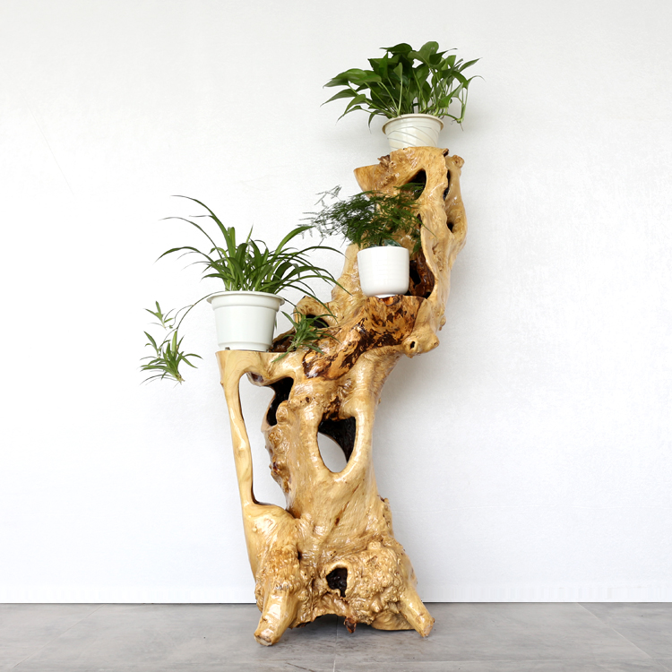 自然根雕花架树根摆件原木艺术置物架盆景架石头底座天然树根花架
