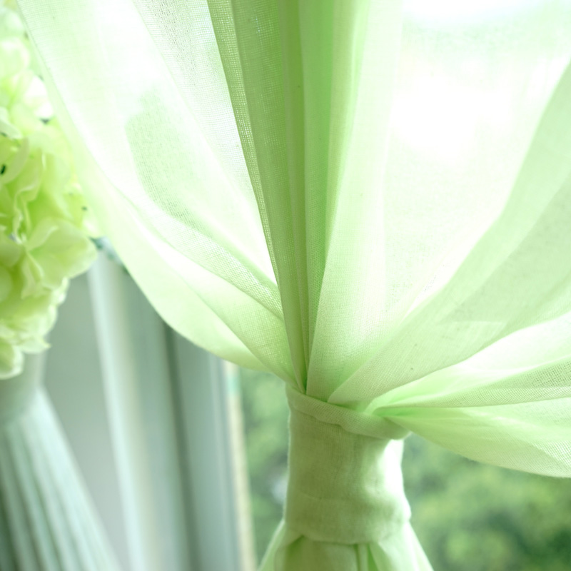 日式简约优雅浅绿色纯棉纱卧室书房客厅落地窗飘窗半遮光环保纱帘