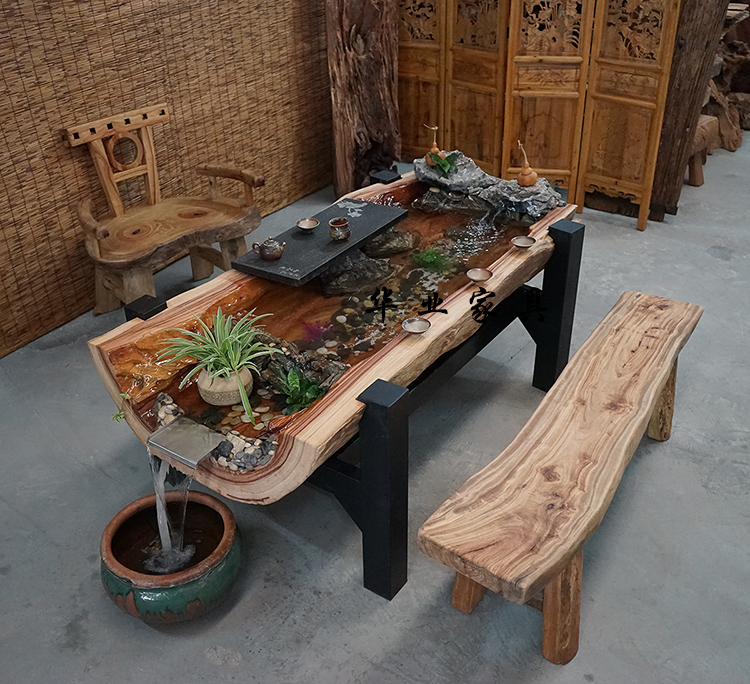 香樟木树根茶桌原木循环流水鱼缸茶台原生态艺术茶几茶艺桌椅组合