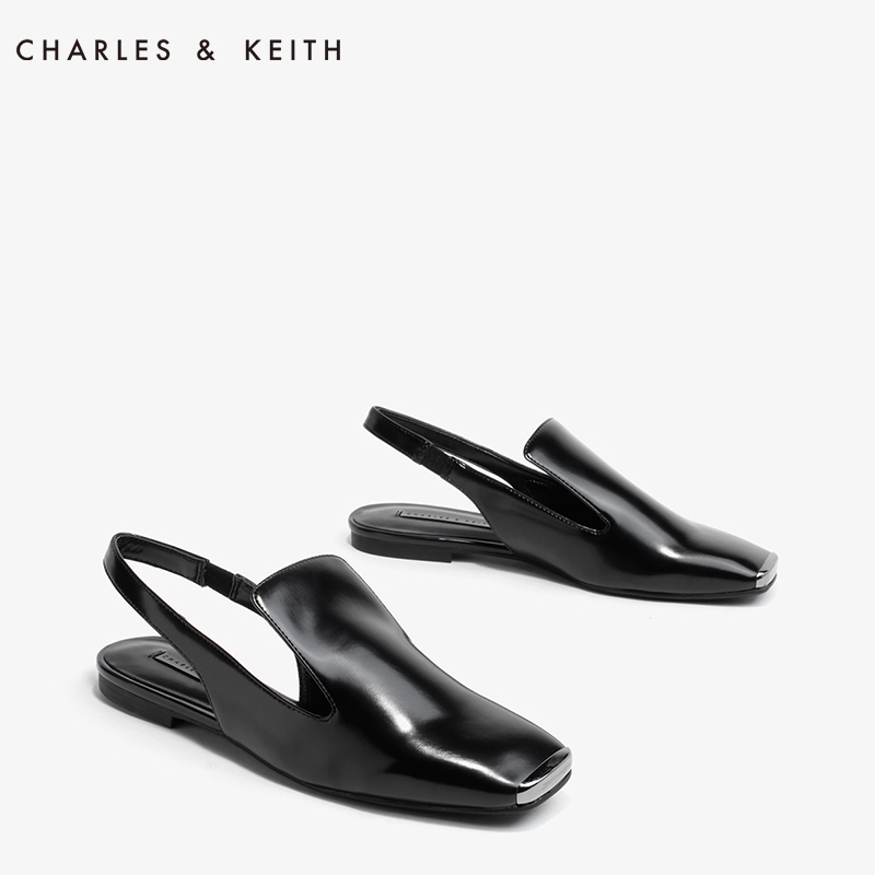 CHARLES＆KEITH春季单鞋女CK1-70390199欧美风金属装饰方头平跟鞋