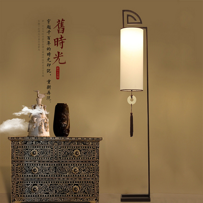 现代简约中式落地灯 客厅卧室书房仿古立式创意布艺复古典中国风