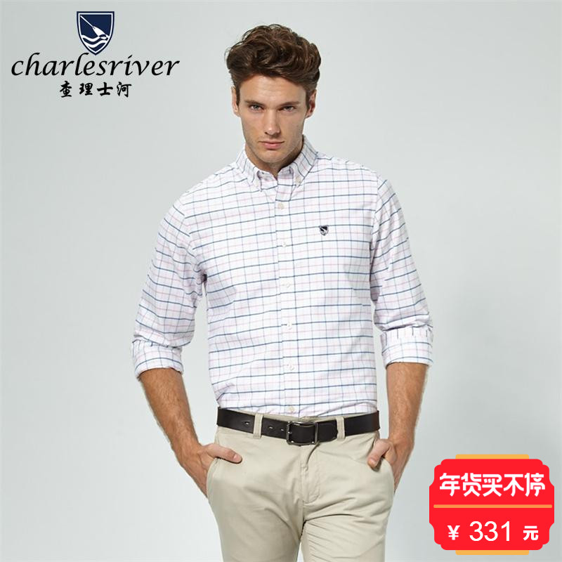 Charles River/查理士河男士商务时尚长袖衬衫青年格纹男款衬衫