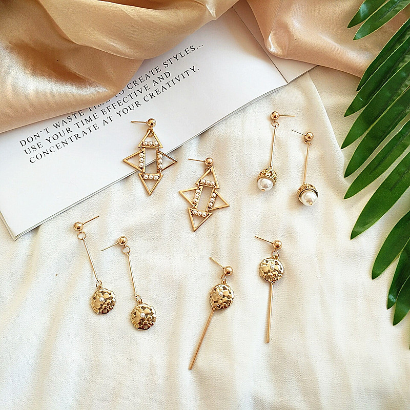 韩国手工饰品气质珍珠合金几何长款小众流苏简约耳环