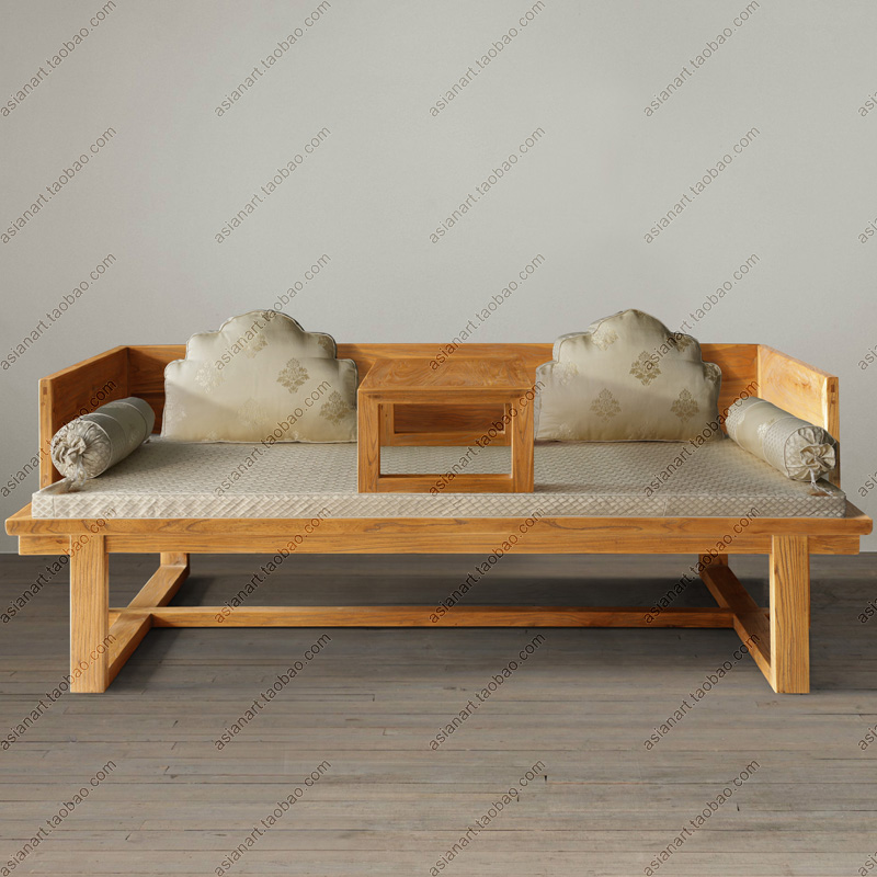 罗汉床实木罗汉床三件套[摆设新中式家具]实木床榻榆木罗汉床