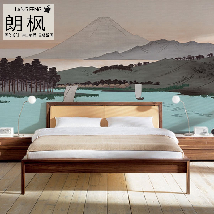 朗枫日式壁纸壁画 山水画客厅卧室背景墙纸榻榻米富士山 定制壁画