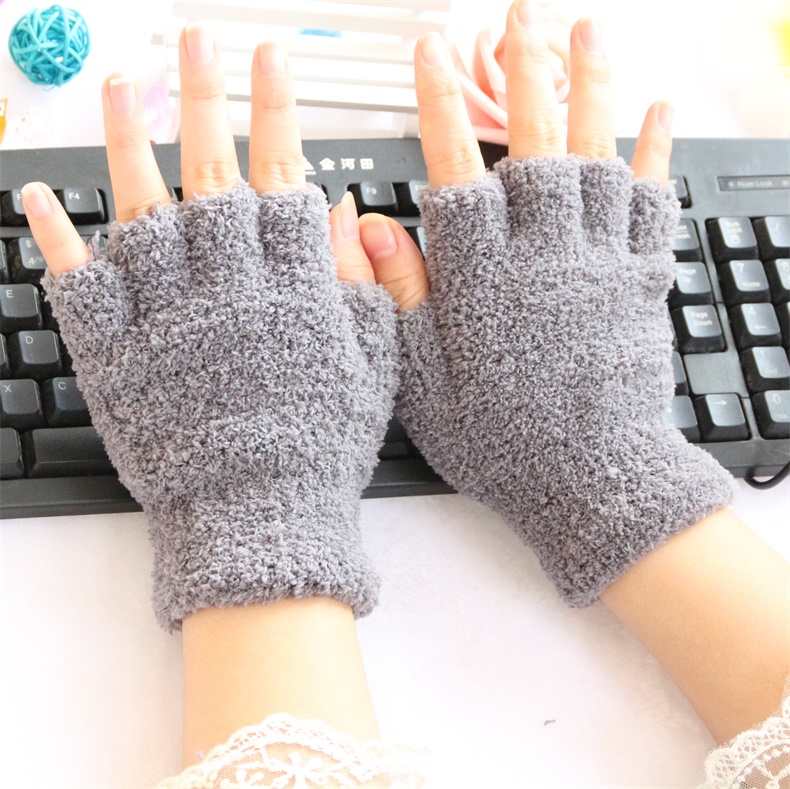 冬季男女式手套半指打电脑办公漏指手套加厚加绒保暖加厚韩版时尚