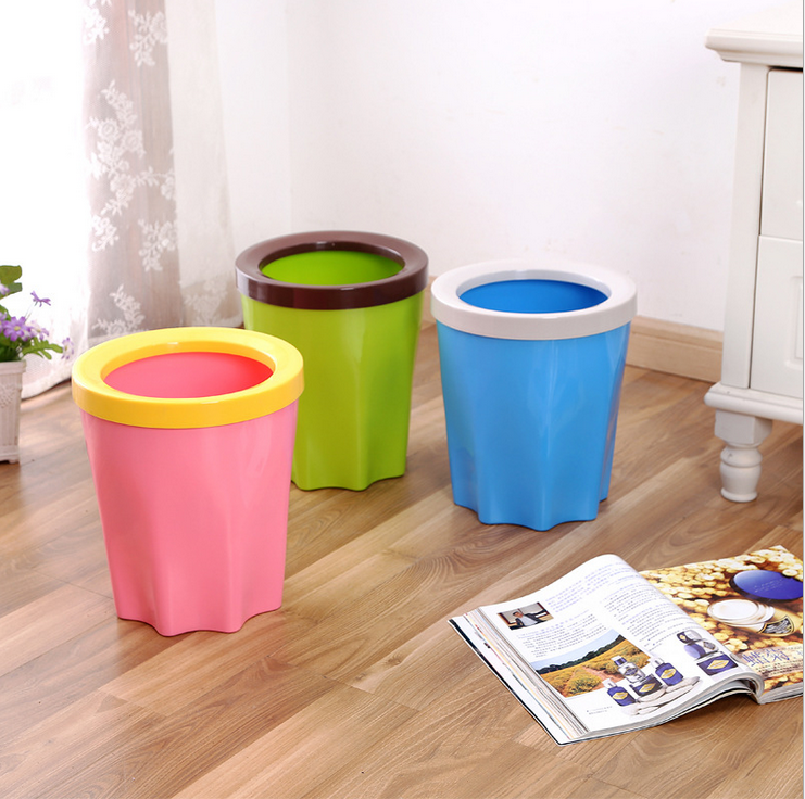 带压圈创意垃圾桶 家用客厅卫生间厨房多用无盖塑料垃圾筒垃圾桶