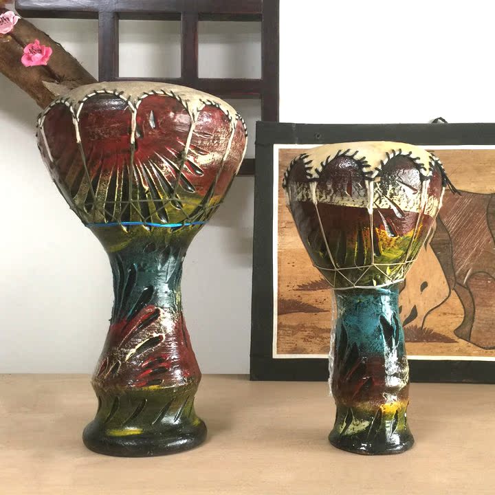 包邮原装进口突尼斯彩绘陶瓷手拍鼓 山羊皮非洲鼓乐器工艺品