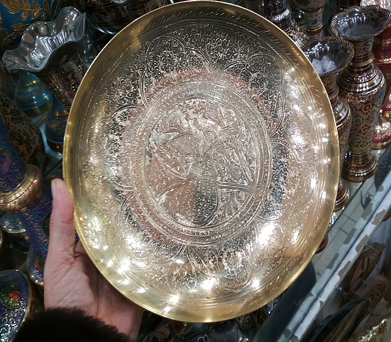 印度进口民族特色大号工艺铜器铜盘全手工制作特价新品