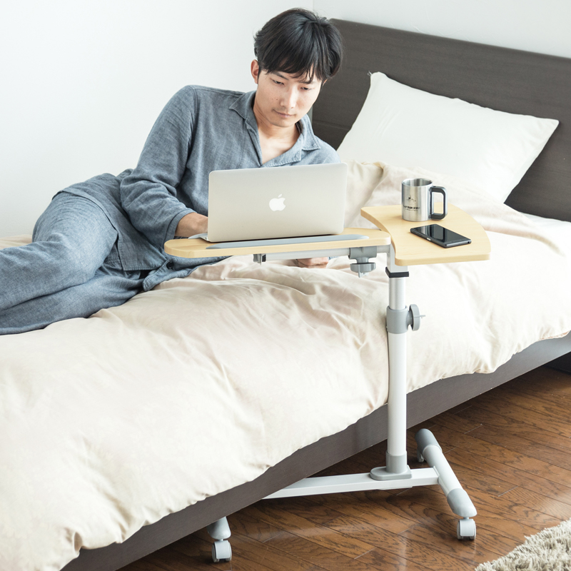 日本SANWA山业升降电脑桌懒人桌可移动简易笔记本桌床边小书桌子