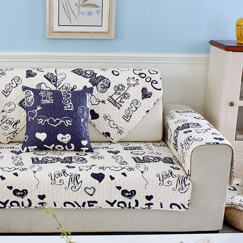 韩式蓝色沙发垫简约现代薄款客厅L型组合沙发坐垫子全棉布艺四季