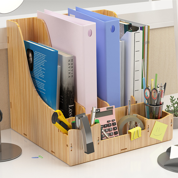 办公用品桌面文件收纳盒创意木质四联资料整理归纳盒文件框植物架
