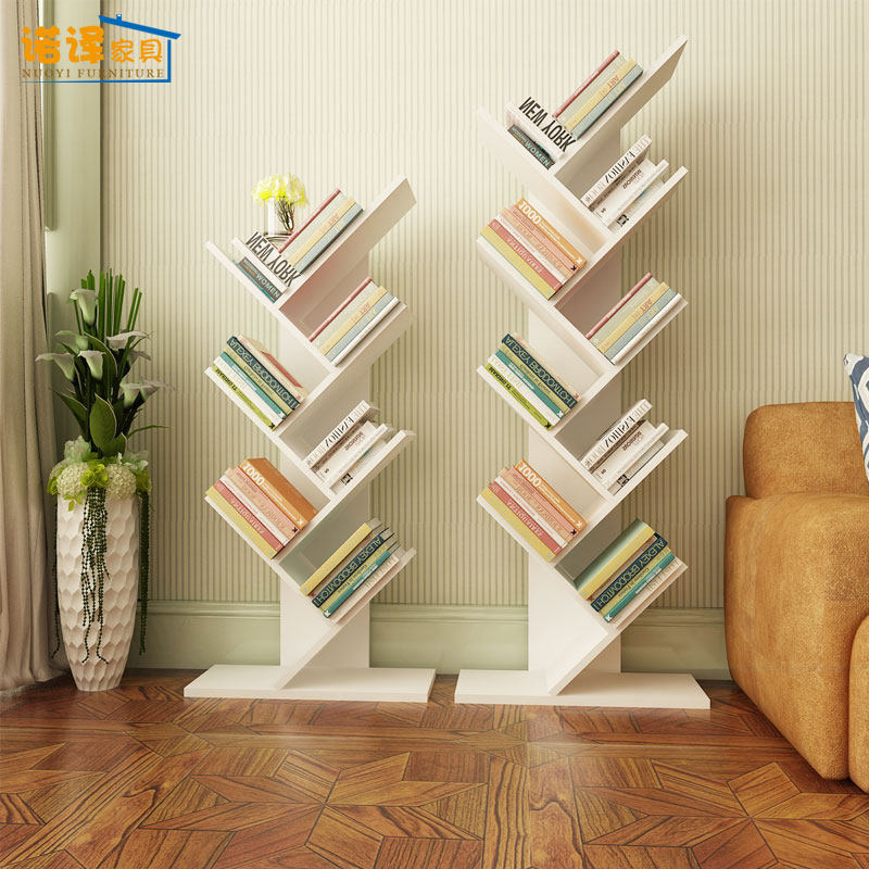 诺译简约现代白色学生树形落地简易经济型书柜儿童书房装饰小书架
