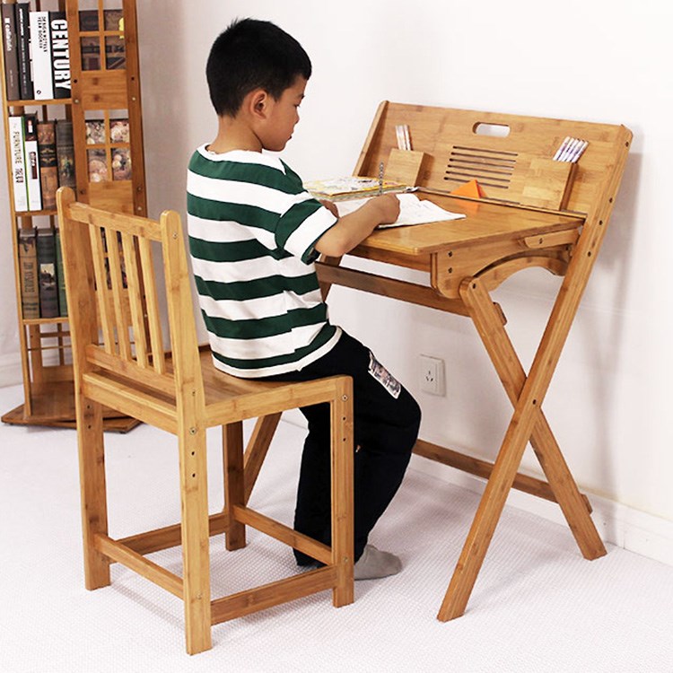 儿童写字桌 楠竹可折叠儿童书桌小学生桌椅套装写字桌课桌椅贵阳