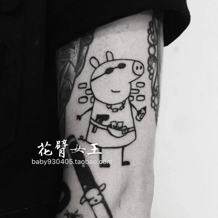 花臂女王TATTOO QUEEN品牌  手绘小猪佩奇 卡通形象 暗黑 纹身贴