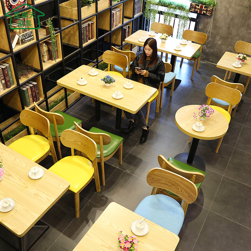 北欧奶茶店甜品店桌椅 原木色小清新咖啡厅桌椅 快餐店小吃店桌椅