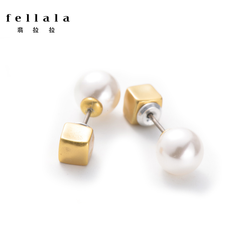 Fellala翡拉拉珍珠方块耳钉耳饰原创设计优化母贝珍珠女2017新品
