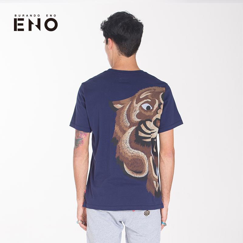 BURANDO ENO潮牌设计师原创男士个性虎头圆领短袖T恤 E5SU42606