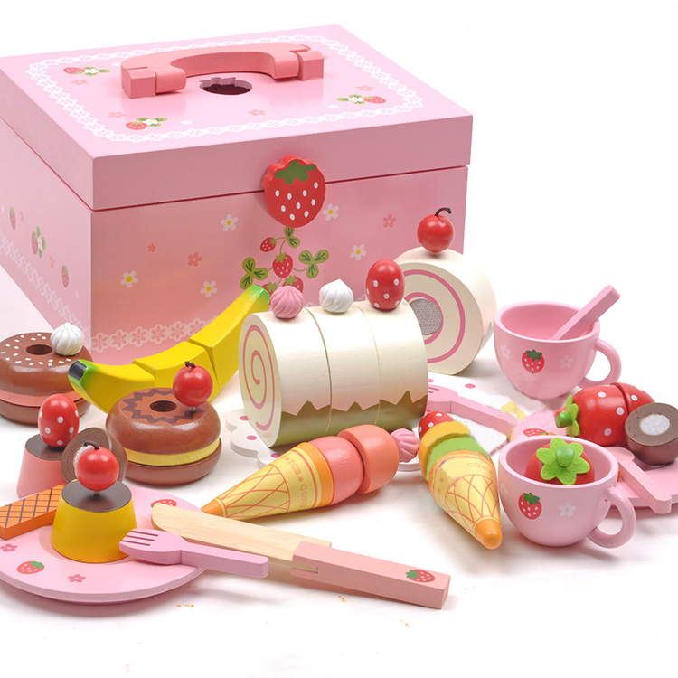 木制甜蜜公主草莓蛋糕组切切乐木质女孩过家家玩具厨房玩具切切看