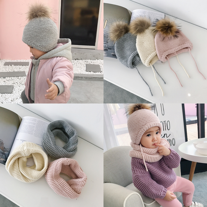 辰辰妈婴童装貉子毛球12月婴儿毛线帽宝宝脖套1-2岁女童围脖围巾