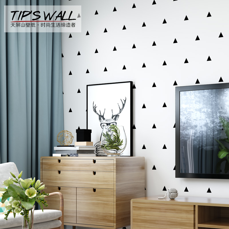 天屏山北欧风墙纸几何黑白三角形客厅卧室电视背景墙现代简约壁纸
