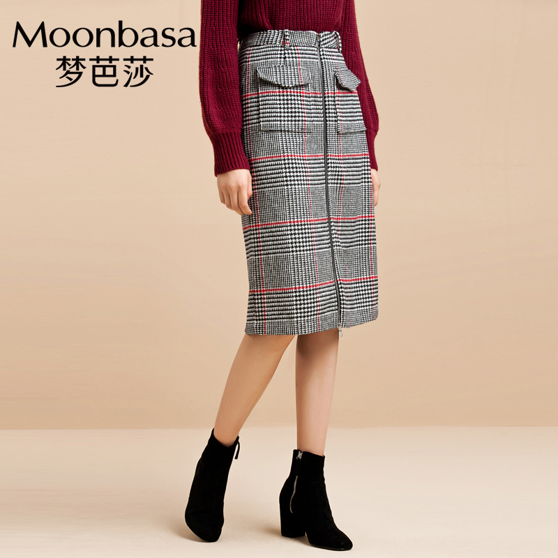 Moonbasa/梦芭莎两口袋拉链呢料半裙