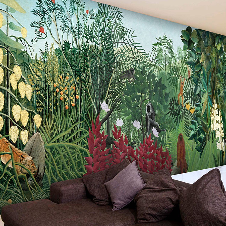 大型壁画东南亚热带雨林壁纸主题餐厅游乐园卧室绿色植物森林墙纸
