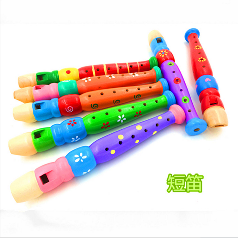 卡通彩色木质6孔竖笛 婴幼儿益智玩具 儿童音乐吹奏 启蒙早教彩绘