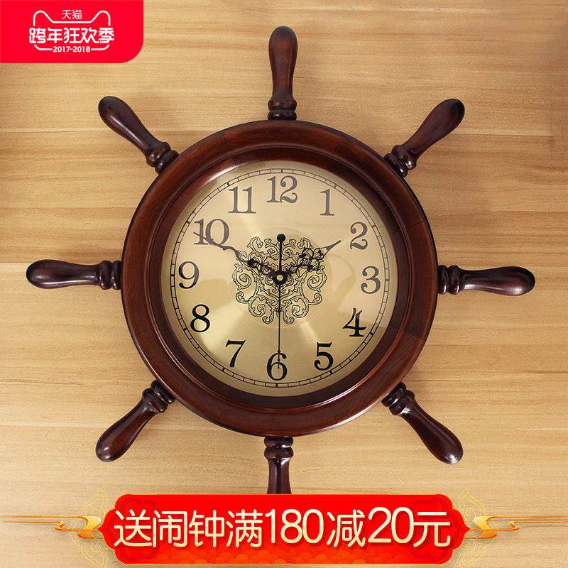 经典中国风实木创意客厅船舵挂钟中式复古装饰时钟个性静音钟表大