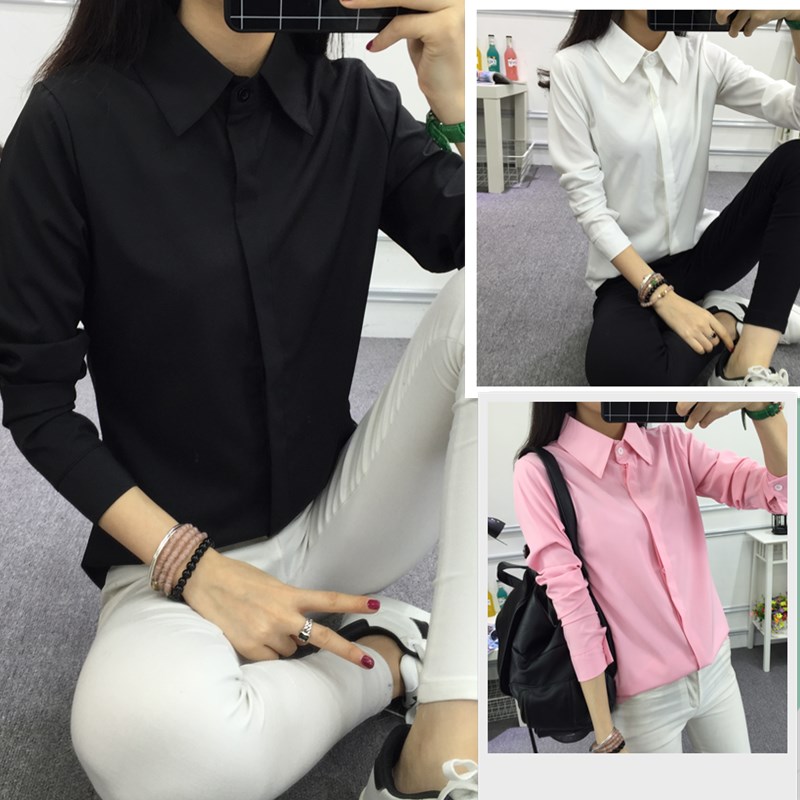 黑色衬衫女士长袖修身大码加绒保暖显瘦职业装韩版工作服打底衬衣