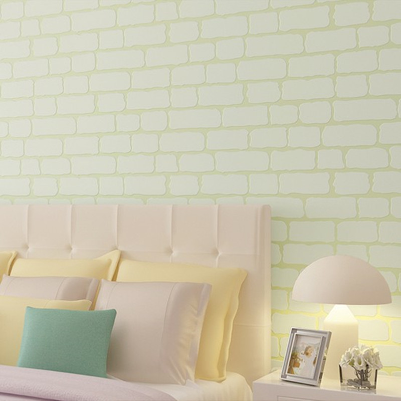 绿色砖纹墙纸地中海风格砖块砖头无纺布3D复古卧室客厅童装店壁纸
