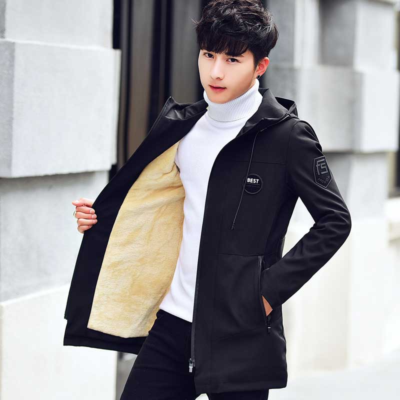 男士外套冬季韩版中长款风衣加绒加厚帅气休闲夹克2017新款潮流