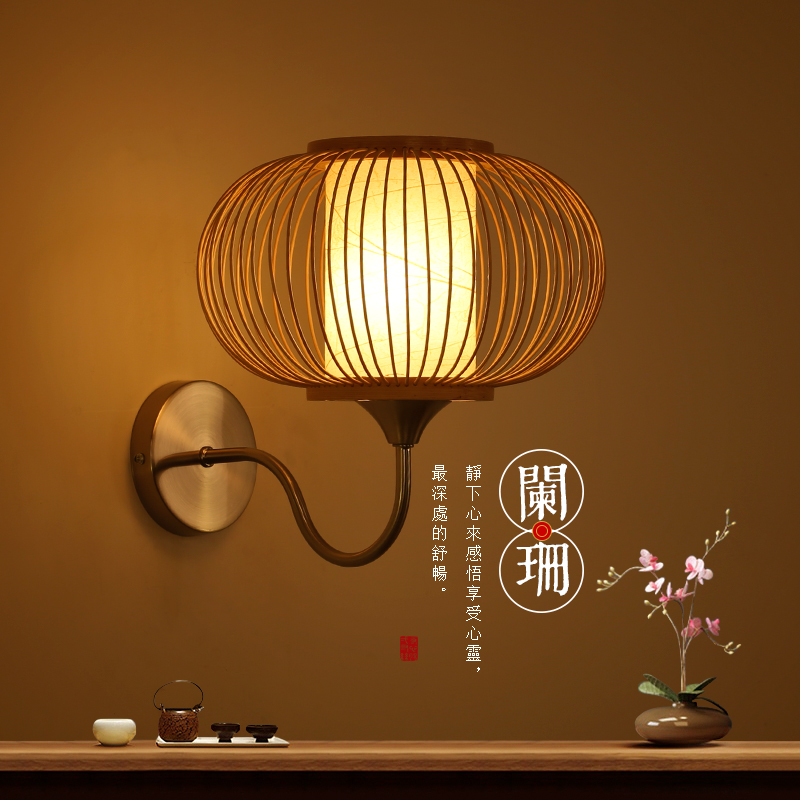 竹艺壁灯东南亚客厅卧室床头灯具简约创意田园手工编织竹编壁灯