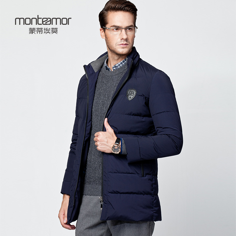 Monteamor/蒙蒂埃莫意式防风保暖可拆帽修身版微弹男士中长羽绒服