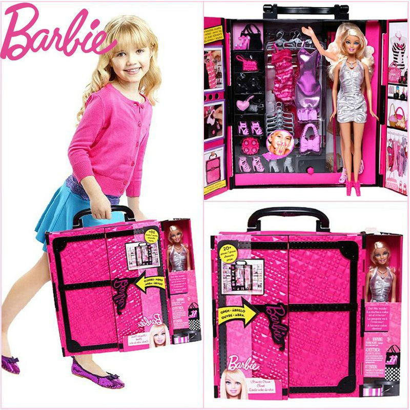 Barbie芭比公主娃娃换装女孩芭比手提箱玩具梦幻衣橱大礼盒X4833