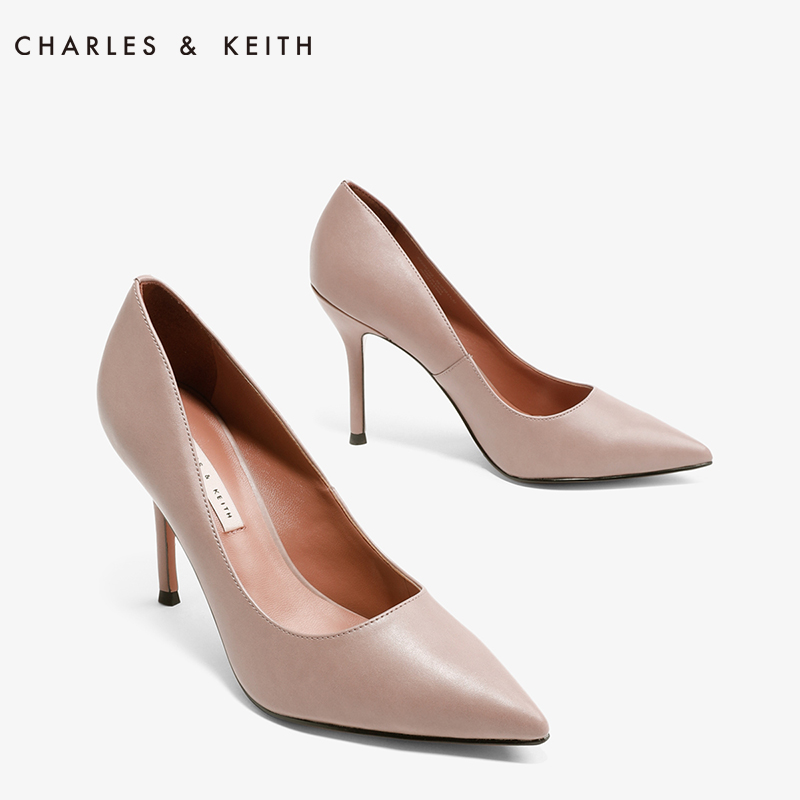 CHARLES＆KEITH春季单鞋女CK1-60280109通勤简约风尖头酒杯跟单鞋