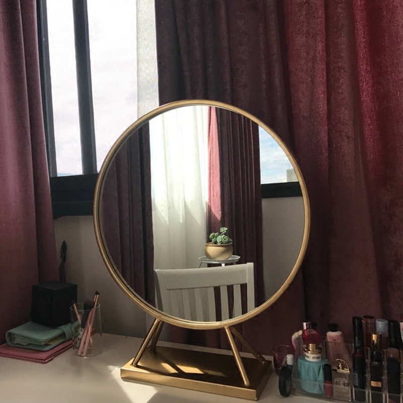 铁艺金色单面台式镜子欧式精品大号圆形公主梳妆镜高清桌面化妆镜