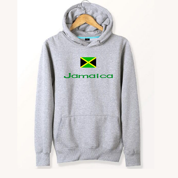 牙买加国旗抓绒卫衣 Jamaica灰色运动休闲套头帽衫 纯棉 可定制