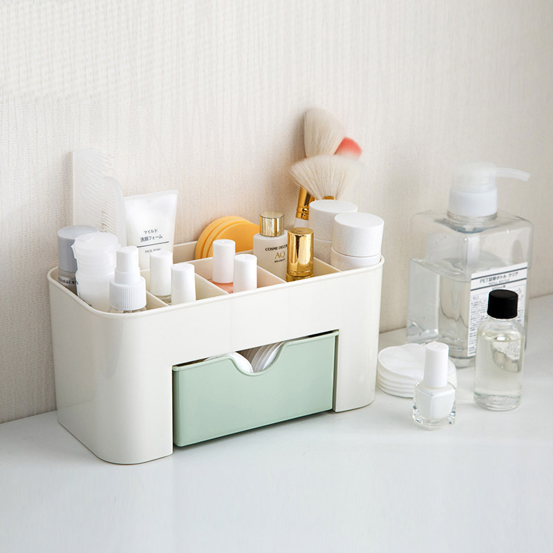 创意素色塑料化妆盒带小抽屉多功能首饰盒储物盒办公桌收纳盒包邮