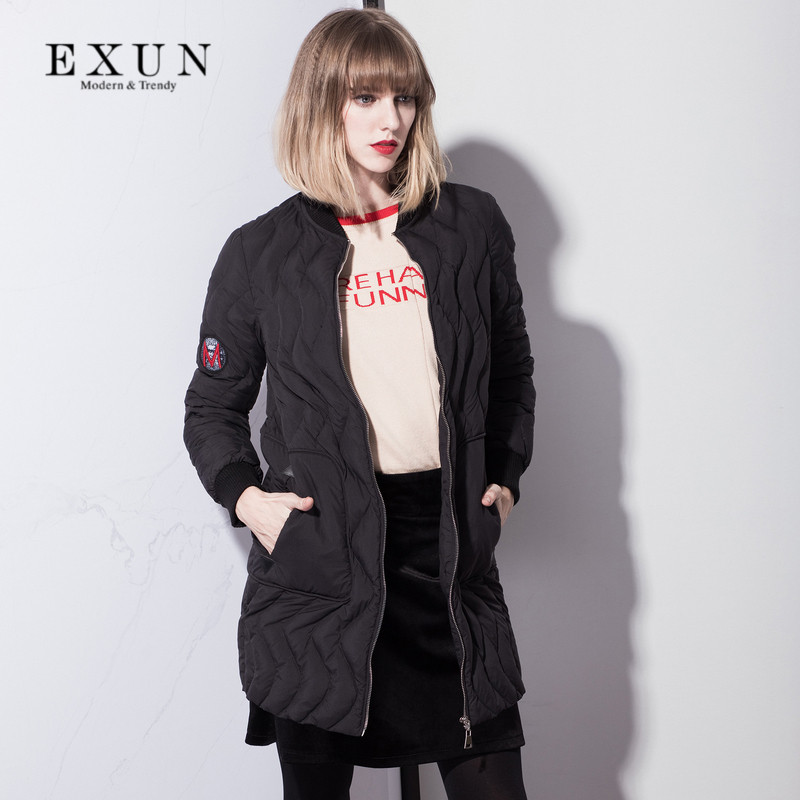 EXUN女装2017新款潮高端修身显瘦白鸭绒压缩羽绒服女中长款轻薄